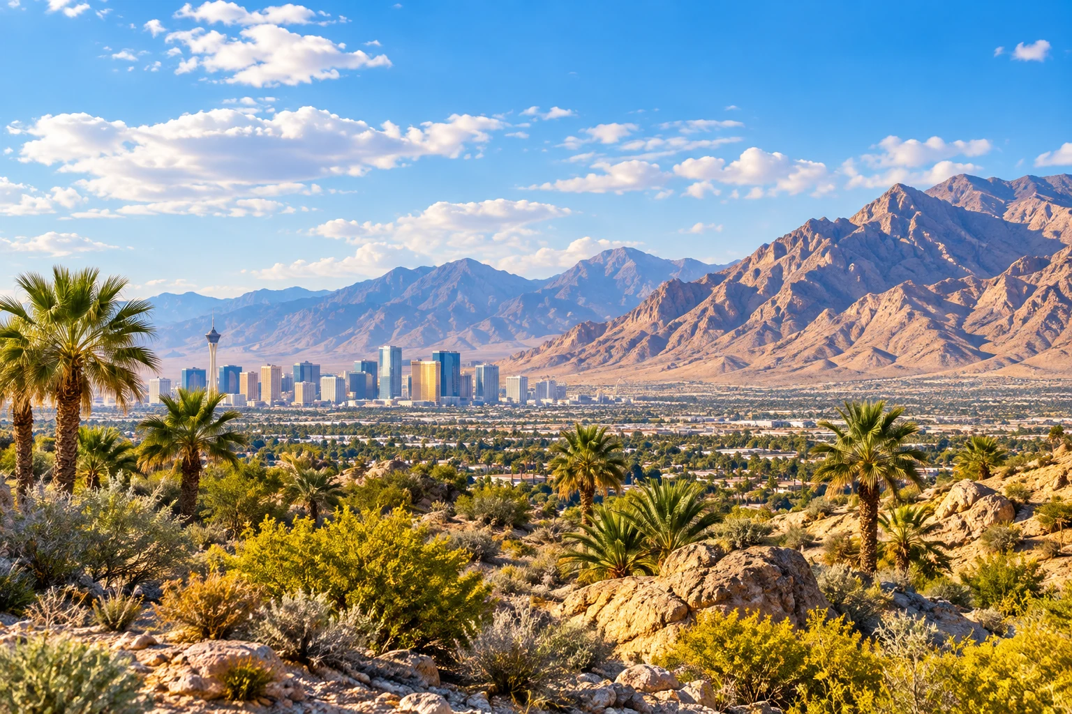 Illustrative southern Nevada desert mountain panorama